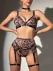 Sexy set luxe print lingerie draadloze kruisbeha sexy outfits doorzichtige tule ondergoed erotische jarretellegordel set sissy intiem 230808