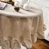 Tabela Pano Francês Romântico Simples Ruffle Tablecloth Algodão Linho Capa Americana Redonda Mesa de Chá Literária Retro Party Decoração 230925