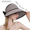 Chapeaux à bord large été des femmes du chapeau d'été Air Soleil UV Protection Top vide Bow Vide Paille Hollow Ajustement Dames Place pliable