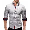 Men's Casual Shirts Autumn Long-sleeved Korean Version Slim Double-collar Solid Color Versatile