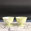 Dekorativa figurer Kinesiska hand snidade naturliga jade -bägge vinglas ett par