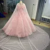 Roze Glanzende Off Schouder Glinsterde Quinceanera Jurk 2024 Volumineuze Pailletten Kralen Met Cape vestidos prom vestidos de baile jurk