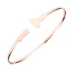 Pulseira de punho de prata em aço inoxidável microscópio zircão duplo T abertura de letra 18 k rosa banhado a ouro pulseiras para mulheres fa281r