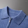Maglioni da uomo Maglione in pura lana cashmere per uomo Autunno Inverno Pullover con colletto rovesciato Polo tinta unita Moda lavorata a maglia calda