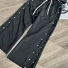 Pantalons et pantalons de survêtement noirs, photos réelles, pantalons en nylon avec boutons droits et amples, High Street 1