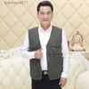 Men's Vests Autumn Winter Men Multi Function Pocket Vests Beige Army Green Thick Quilted Waistcoat V-Neck Herringbone Gilet Male Daily Wear L230925