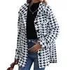 Women's Jackets Puloru Flannel Vintage Houndstooth Shacket Oversized Coats Autumn Loose Long Sleeve Lapel Button Down Outwear