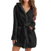 Women's Sleepwear Solid Shower Kimono Robes Hooded For Women Long Sleeves Towel Bathrobe With Waist Girdle Female Cotton Home Wear