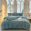 Bedding Sets Winter Set 3D Thicken Fluffy Home Linen Decor Faux Fux Warm Grid Duvet Cover Flat/Fitted Sheet Flannel Fleece