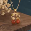 Pendentif Colliers Chine Style Bijoux Hetian Jasper Perles Happy Word Double Bonheur Collier Gilt Craft Givré pour les femmes