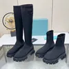 Luxury Designer Shoes Classic Elastic Knitted Socks Boots New High Sleeve Knee Length Boots Matsutake Thick Sole Sawtooth Short Boots