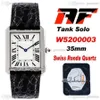 AF Solo W520003 Montre à quartz suisse Ronda unisexe pour homme et femme, cadran blanc, marqueurs romains noirs, texture bleue, bracelet en cuir Super E265S