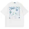 メンズTシャツY2KプリントTシャツブラックホワイトルーズシャツ夏ハラジュクヒップホップストリートウェア特大のTシャツメンティートップス