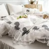 Jupe de lit Style princesse, ensemble de literie en coton et dentelle blanche, housse de couette, taie d'oreiller en lin, drap-housse, HomeTextile, 4 pièces