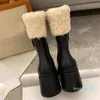 Diseñador -Botas Beeled Fur High Tacones para mujer Botas de lluvia altas hasta la rodilla Suelas de goma impermeables Zapatos de plataforma Zapatos de lluvia al aire libre Zapatos de fábrica de diseñador de lujo