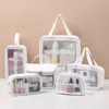 6 unidades / conjunto Bolsa de armazenamento de viagem feminina transparente PU Bolsas organizadoras de maquiagem à prova d'água Bolsas de cosméticos de higiene pessoal translúcidas HW0093