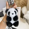 Keychains Real Mink Panda Car Key Chain Cute Plush Phone Charms Keychain 럭셔리 모피 여성 가방 액세서리 패션 2023