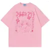 メンズTシャツY2KプリントTシャツブラックホワイトルーズシャツ夏ハラジュクヒップホップストリートウェア特大のTシャツメンティートップス