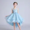 Robes d'été en dentelle pour filles, tenue asymétrique, blanche, rose, bleue, en dentelle, pour enfants, princesse junior, à fleurs, pour fête d'anniversaire, de mariage, en Tulle