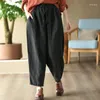 Calças femininas japão harajuku casual cintura elástica linho carga mulheres soltas largas bloomers retro calças pantalones mujer rabanete