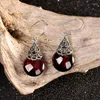 Boucles d'oreilles pendantes en argent thaïlandais antique 925, bijoux pour femmes, goutte d'eau, rouge grenade