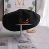 Baskenmütze, Baskenmütze, Damen-Halloween-Kürbishut, bestickte Mütze für Urlaubspartys