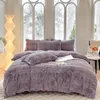 Bedding Sets Winter Set 3D Thicken Fluffy Home Linen Decor Faux Fux Warm Grid Duvet Cover Flat/Fitted Sheet Flannel Fleece