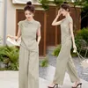 Женский комплект из двух предметов в китайском стиле, лето 2023, элитный топ Qipao с широкими штанинами, модный