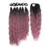 Human Hair Bulks Synthetic Hair Bundles With Closure Middle Part Rose Pink Ombre Color Hair Extensions Weave For Women X-TRESS Long Natural Wave 230925