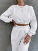 Kadınlar İki Parçalı Pantolon Beyaz 2 Set Kadın Kıyafetleri 2023 Sonbahar Uzun Kollu Külük Elastik Bel Cepleri Pantolonlar Günlük Moda Pantolon Seti