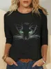 Женская блузка, топ, рубашка с принтом «Кот в погоне за луной», большие размеры XL, повседневные черные рубашки с длинными рукавами, забавные футболки с героями мультфильмов, женские футболки