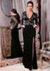 Robes de soirée noir robe de bal formelle sirène à manches longues nouveau personnalisé grande taille fermeture éclair à lacets dentelle Satin col en v fendu