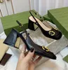 Women Sandals Designer Dress Shoes High Heels Shoes Chunky Mid-Heel Slingback Pump With Horsebit Vintage Square Toe Mules Top Grade Leather Party shoes