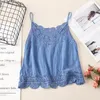 Women's Tanks Crochet Lace Decorative Cotton And Linen Vest Top Kami Blue White Black Sleeveless Beach Sling