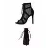 Dress Shoes Fashion Show Black Net Fabric Cross Strap Sexy High Heel Sandals Woman Shoes Pumps Lace-up Peep Toe Sandals Casual Mesh 230925