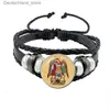 Charm Bracelets Amulet Symbol Bracelet Archangel St.Michael Protect Me Saint Shield Glass Time Gem Russian Orhodox Black Woven Bangles for Men Q230925