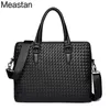 Briefcases The Male Cross Braided Bag Handbag Briefcase Bag Casual Fashion Weave Leather Men Business Bags Shoulder Laptop Bags 230925