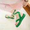 Sandals Flip Flops Women Gladiator Green Bohemian Beach Flats Thick Sole Platform Shoes Satin Sandalias Mujeres Verano 2023