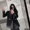 Kvinnors lapptäcke blazer randig kostym jacka kontor kvinnor koreansk mode smal passform billig grossist lyxiga dubbelbröst knappar