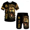 Erkek Trailtsits Yaz Men Erkekler T-Shirt Set Trailsuit Cool Lion 3D Baskılı Kısa Kollu Pantolon 2 Parça Sıradan Takım Spor Giyim Moda Giyim