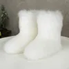 Stivali da neve in pelliccia, tacchi piatti, pelliccia di volpe imitazione procione alta, isolamento invernale, stivali di media lunghezza, scarpe da donna 230925