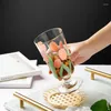 Vinglas 280 ml Japan koreansk stil vit blomma tulpan glas röd gyllene munnen whisky dessert cup ins mode dricksuppsättning