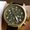 ZF Topversie Pilot Spitfire Fighter Series Bronzen Kast 387902 Lichtgevende wijzerplaat ETA A7750 Chronograaf Mechanisch Herenhorloge Stopwatc2926