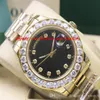 Lyxig armbandsur 18k gul guldblå ​​svart urtavla 41mm 18038 Bigger Diamond Bezel Automatic Mechanical Men Watches301t