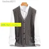 Men's Vests New Arrival Spring Autumn 100% Pure Cashmere Cardigan Tank Top Men's Sweater Casual Solid Knitted Vest Plus Size S-3XL4XL5XL6XL L230925