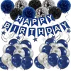 Autres fournitures de fête d'événement 1 ensemble de ballons de décoration d'anniversaire bleu marine inclus. Joyeux anniversaire bannière bleu argent confettis ballon papier pompons 230923