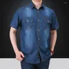 Chemises décontractées pour hommes Marque Causal Camisa Denim Hommes 2023 Chemise à manches courtes Coton Col rabattu Masculina Plus Taille