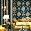 Wallpapers European Style Blue Damask 3D PVC Embossed Wallpaper Luxury Bedroom Living Room Striped Wall Paper Floral