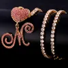 Hip Hop Roze A-Z Cursieve Letter Initial Hart Hanger Ketting Voor Vrouwen Bling Iced Out Cubaanse Zirkoon Ketting Punk sieraden