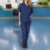 Pantaloni a due pezzi da donna Uniforme con scollo a V Salone di cura Spa Pet Toelettatura Istituto Tuta Tinta unita Abito a maniche corte